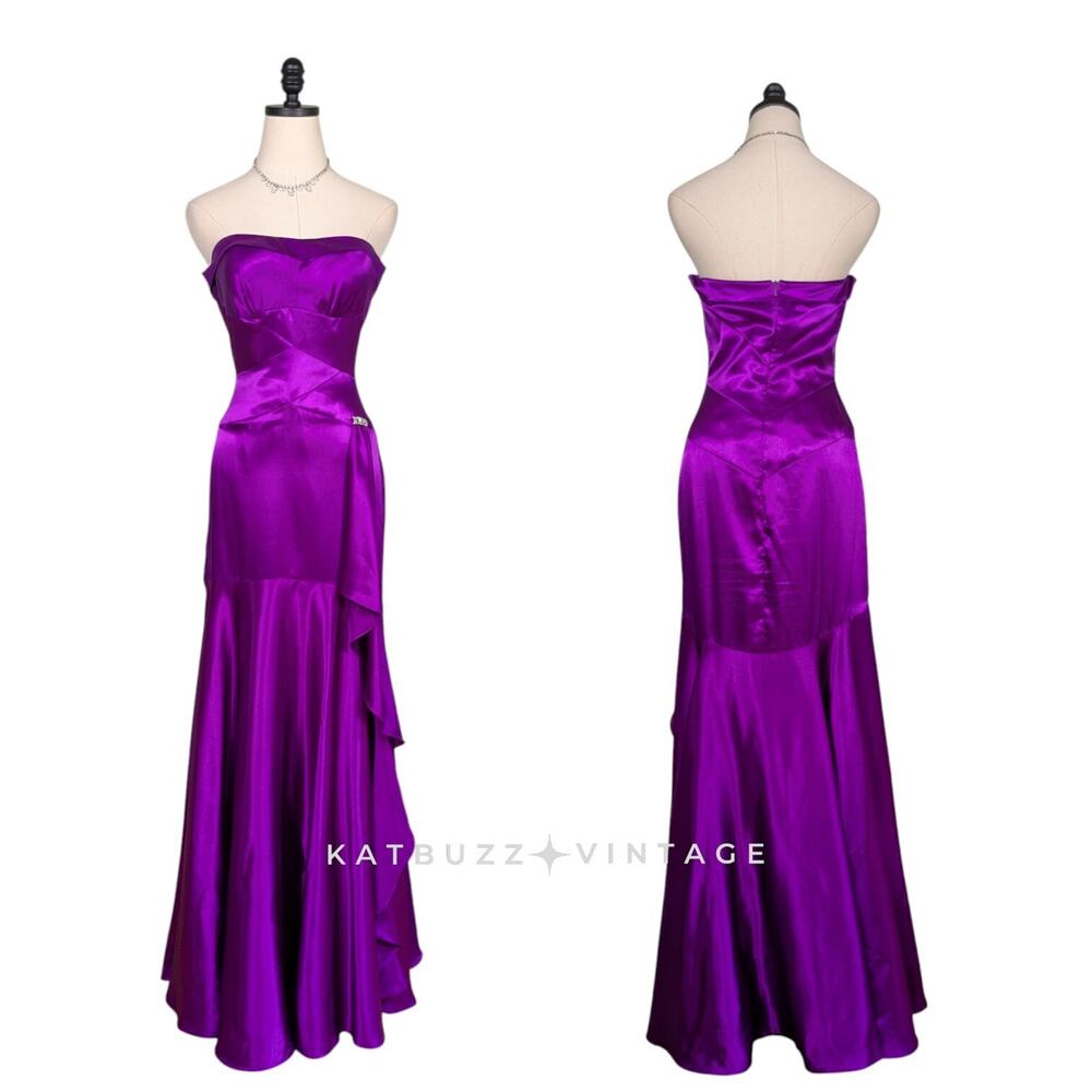 Vintage Prom Dress Maxi Ball Gown 4 Purple Y2K Glam Flirt Sottero Strapless Hoco
